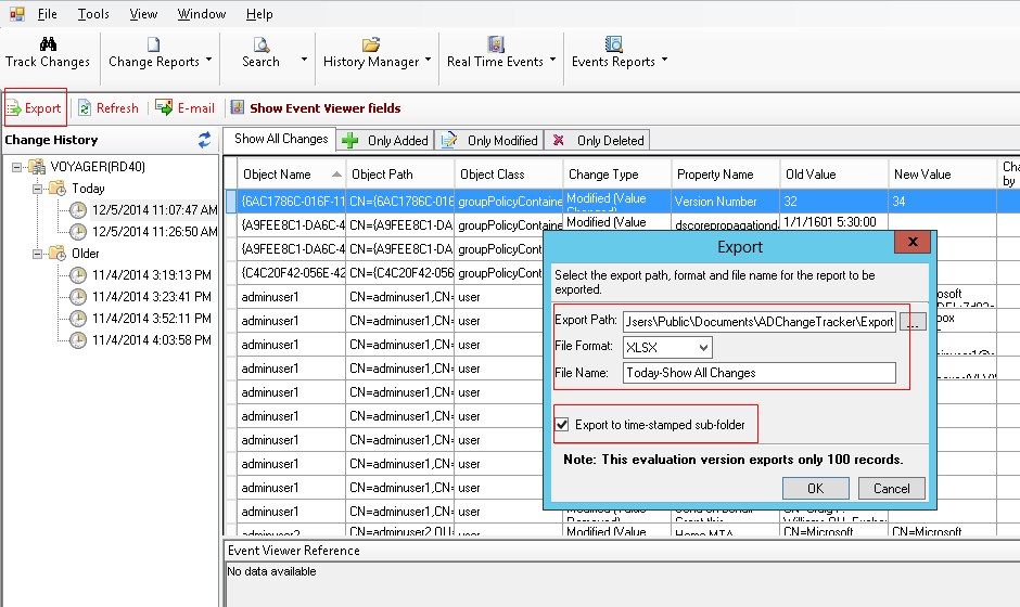 Exporting your Active Directory Audit reports