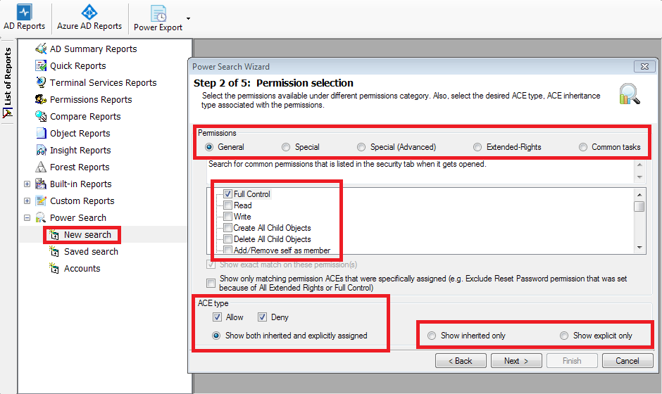 Search for Active Directory permissions using Admin Report Kit for Active Directory