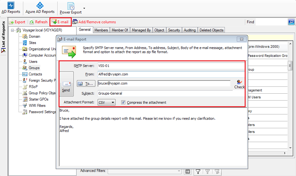 Emailing Active Directory reports