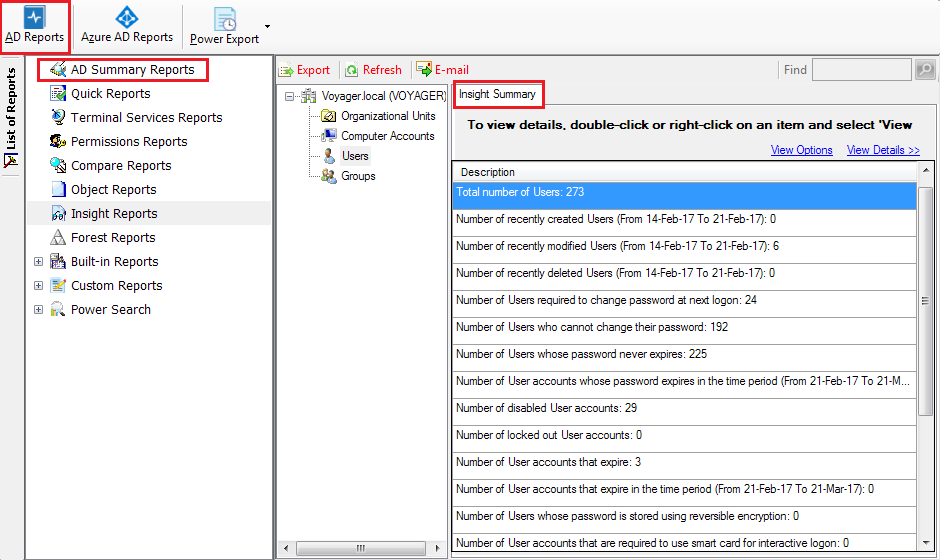 Active Directory Statistics Reporting tool