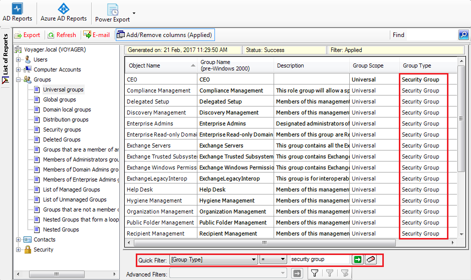 Active Directory reporting - extracting only the relevant data