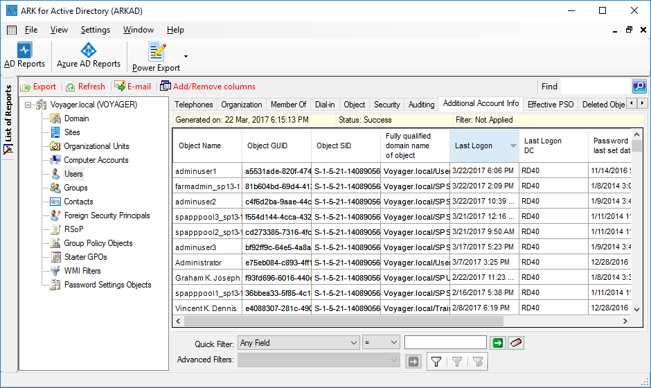 Active Directory Account Logon Reports