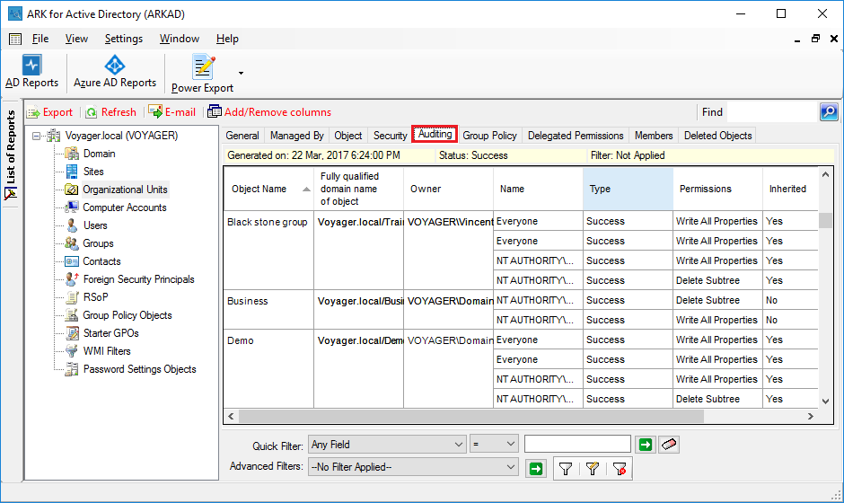 Active Directory Audit Policy Report