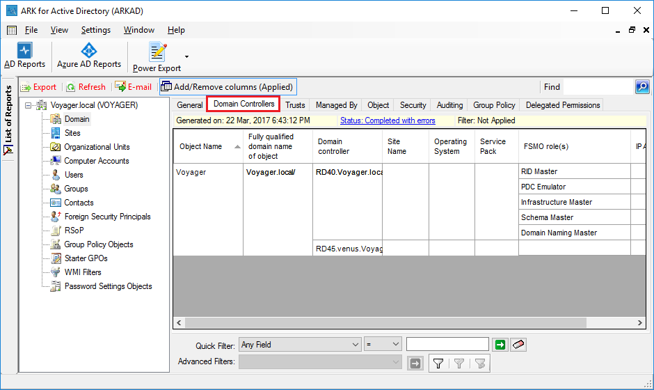 Active Directory Domain Controller Reports