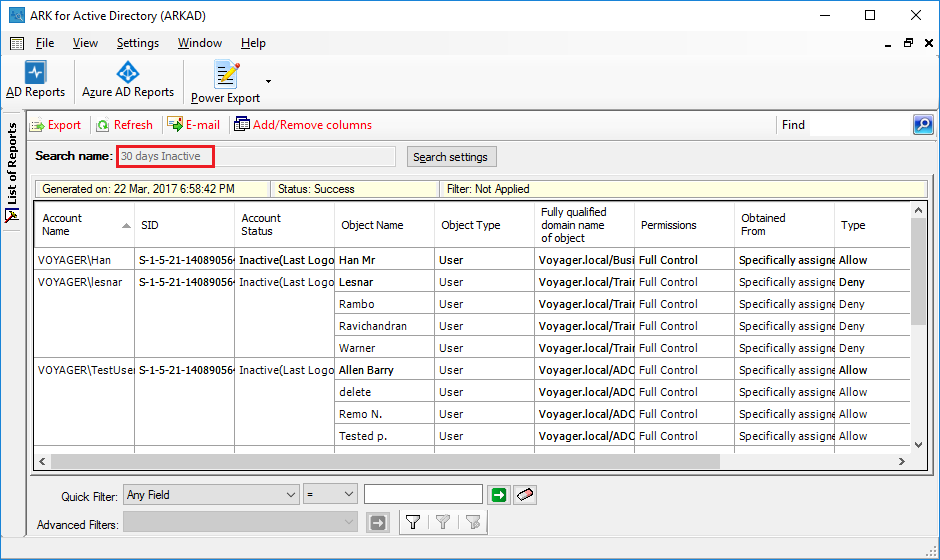 Active Directory Inactive Accounts Report