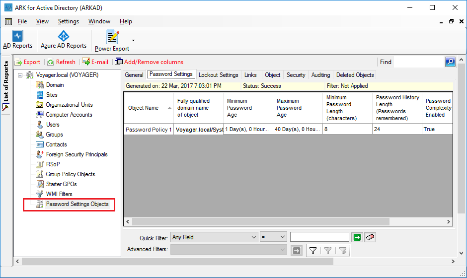 Active Directory Password Settings Objects Report