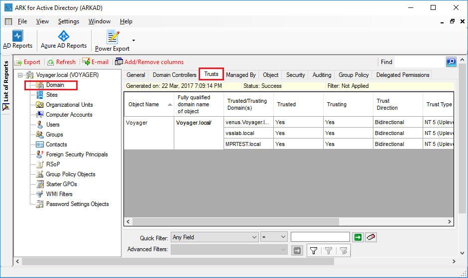 Active Directory Trust Relationship Reports