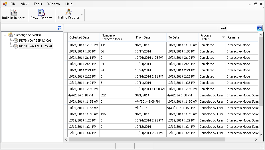 exchange server reporting history