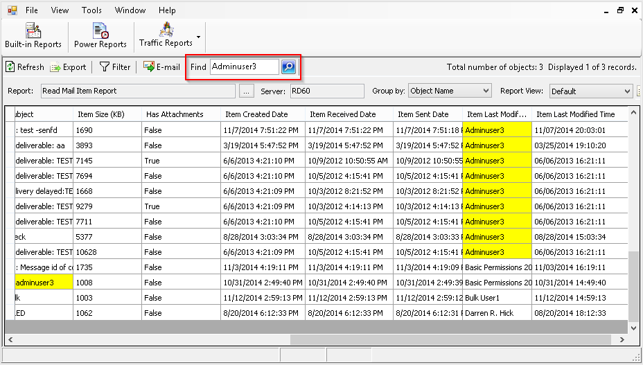 exchange server reports filter