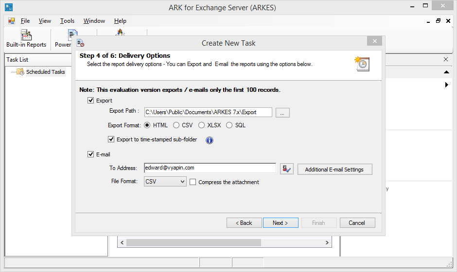 exchange server reporting options