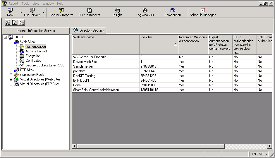 IIS configuration data