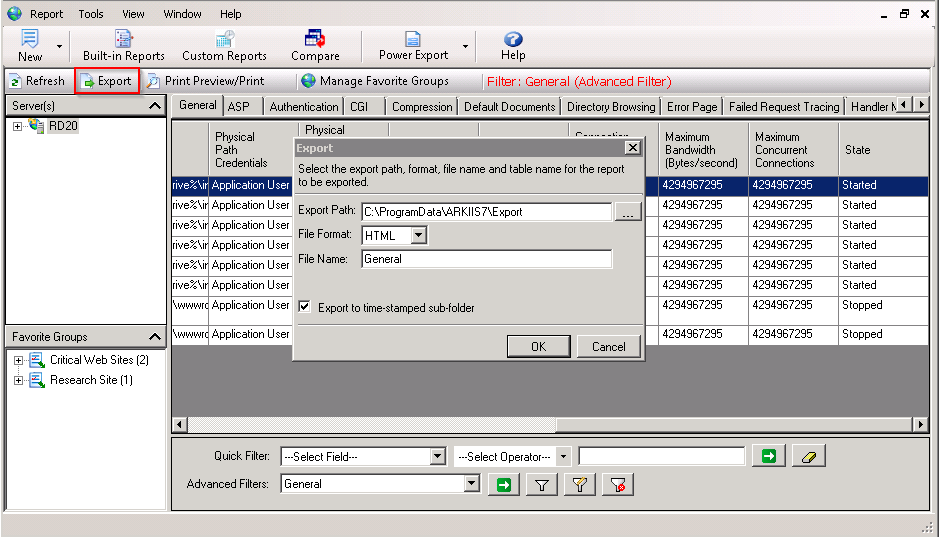 schedule iis reports export