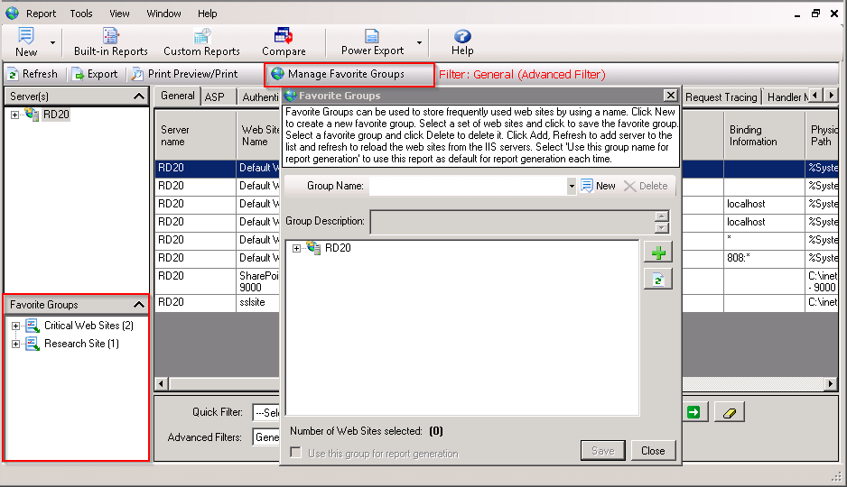 manage favorite iis servers