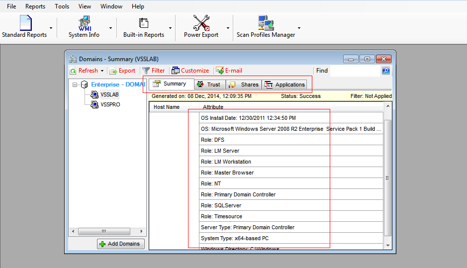 windows network domains report