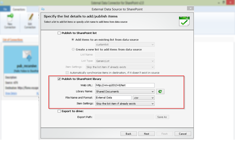 external db to SharePoint library