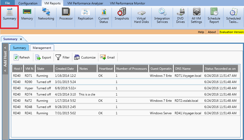 Displays all VM Hosts and VMs in all domains in your network