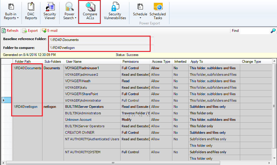 windows server acl compare