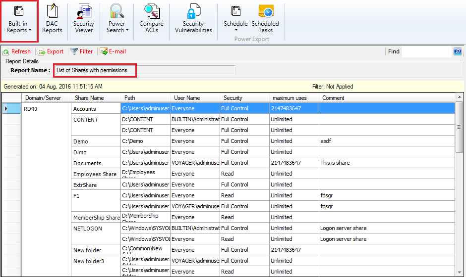 windows server security reporting tool