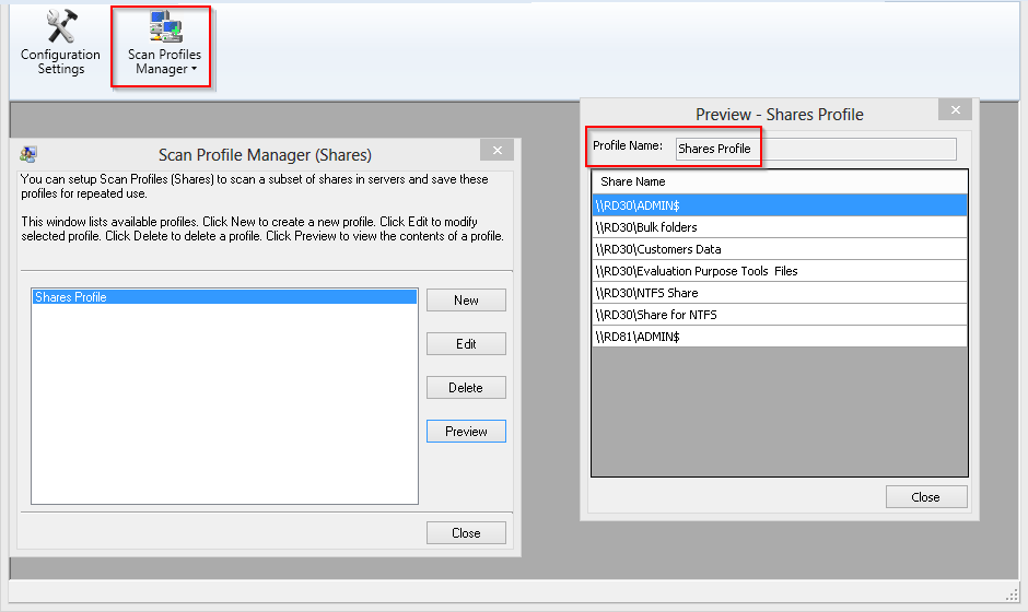 windows server security reporting profiles