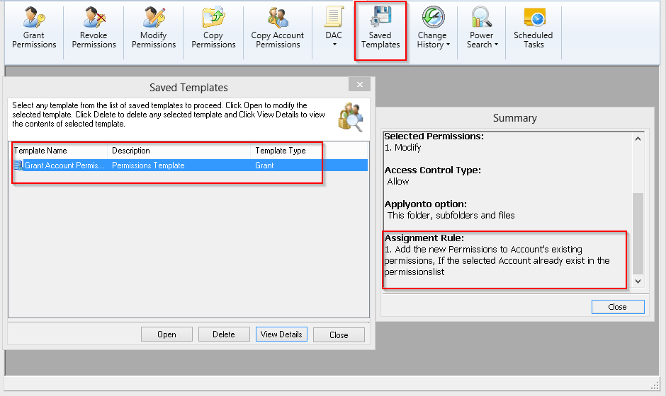 windows server permissions templates