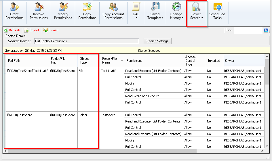 search windows server permissions