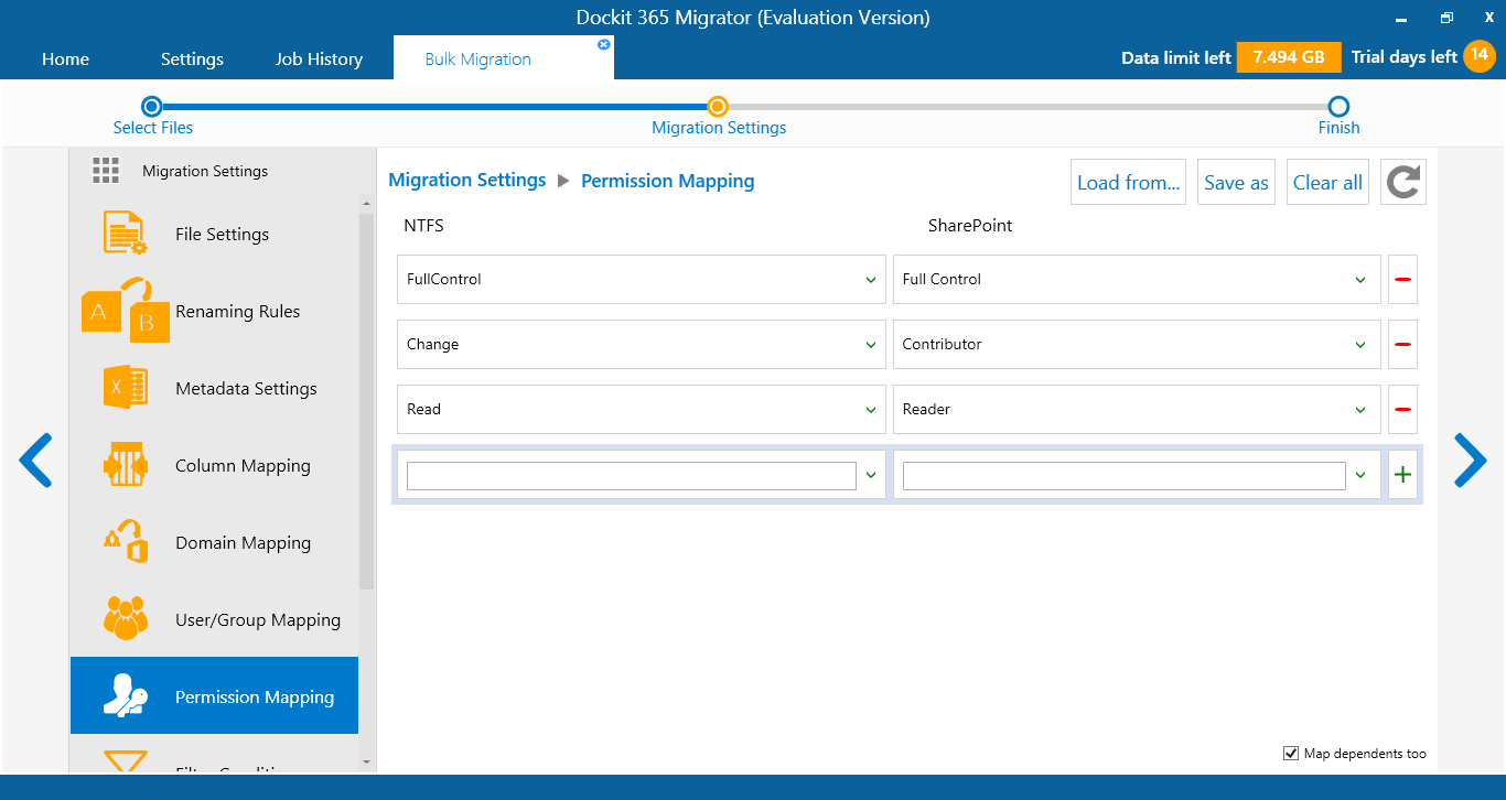 User Mapping and Permission Mapping settings