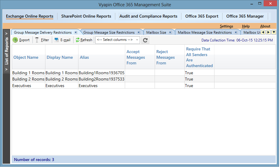 office 365 group delivery options report