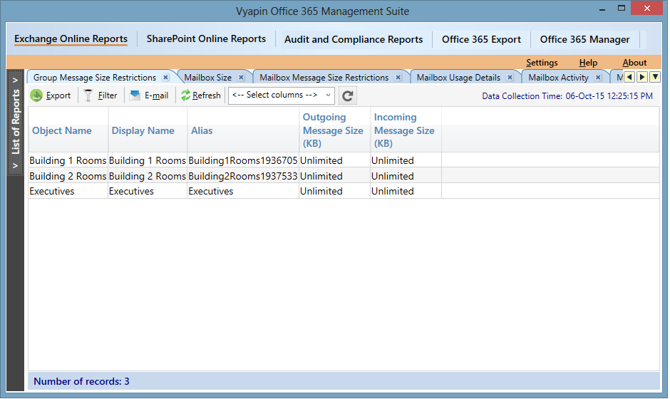 office 365 online group restrictions report