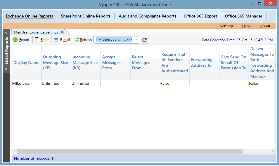 office 365 exchange online user settings