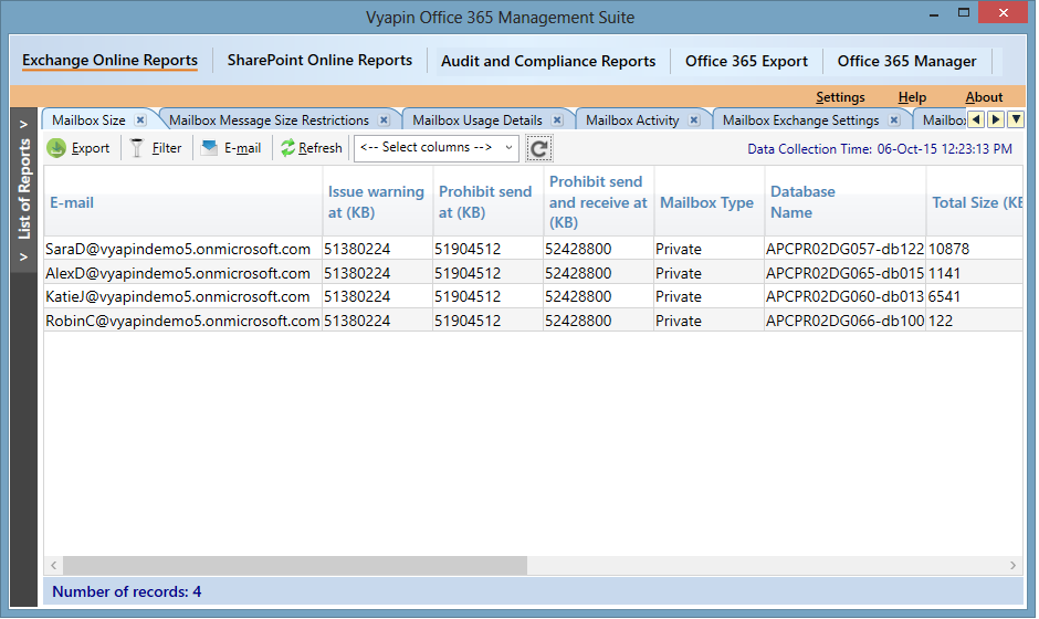 office 365 size restrictions report