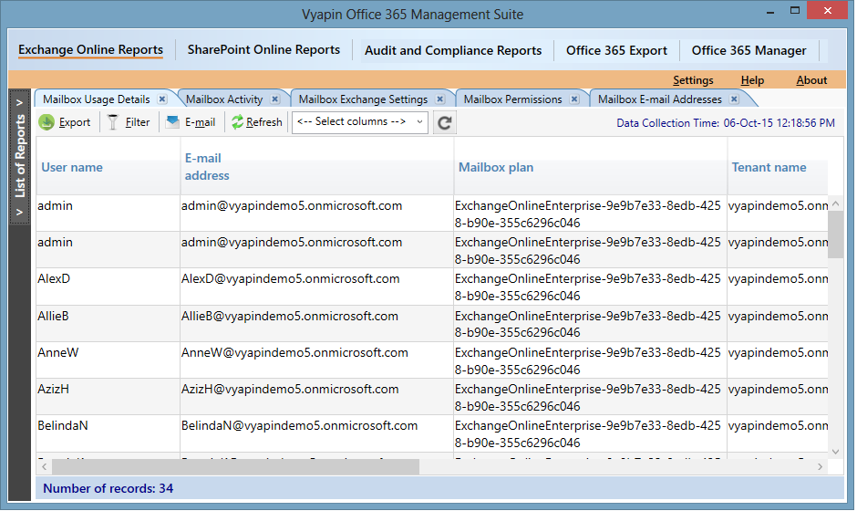 Detailed usage statistics of your office 365 mailboxes