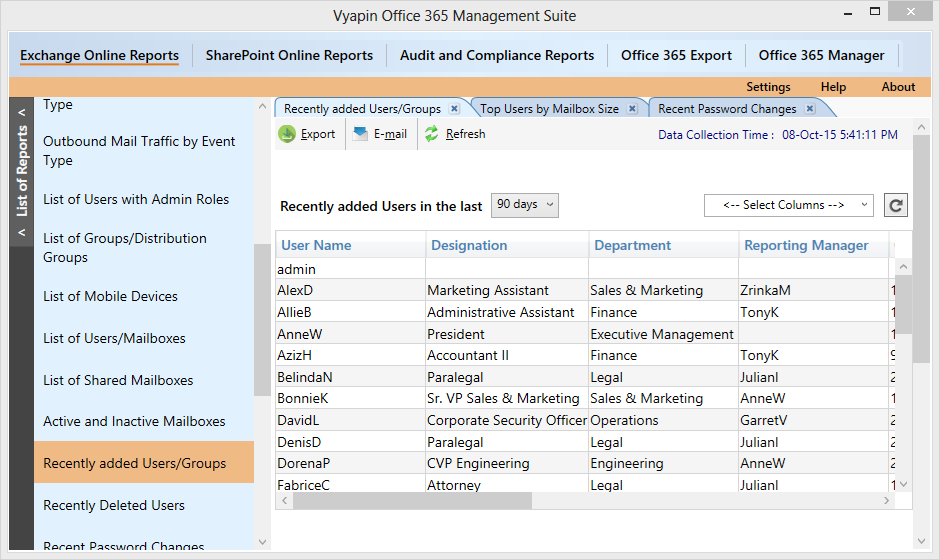 List of recently added users in Office 365