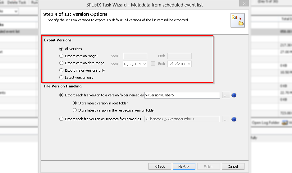 export SharePoint versions