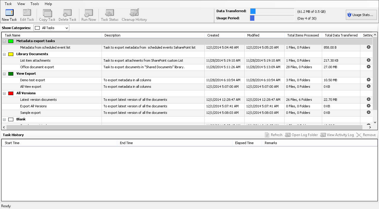 export SharePoint tasks