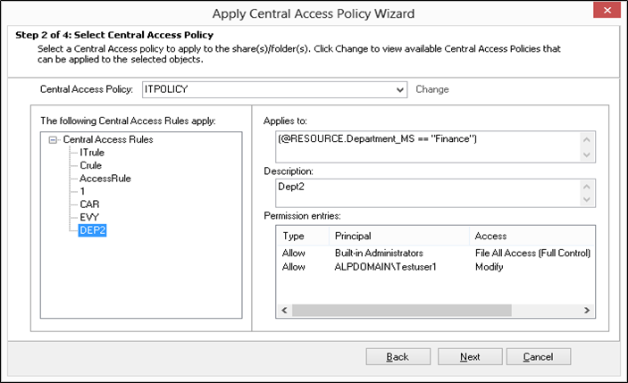 apply central access policy